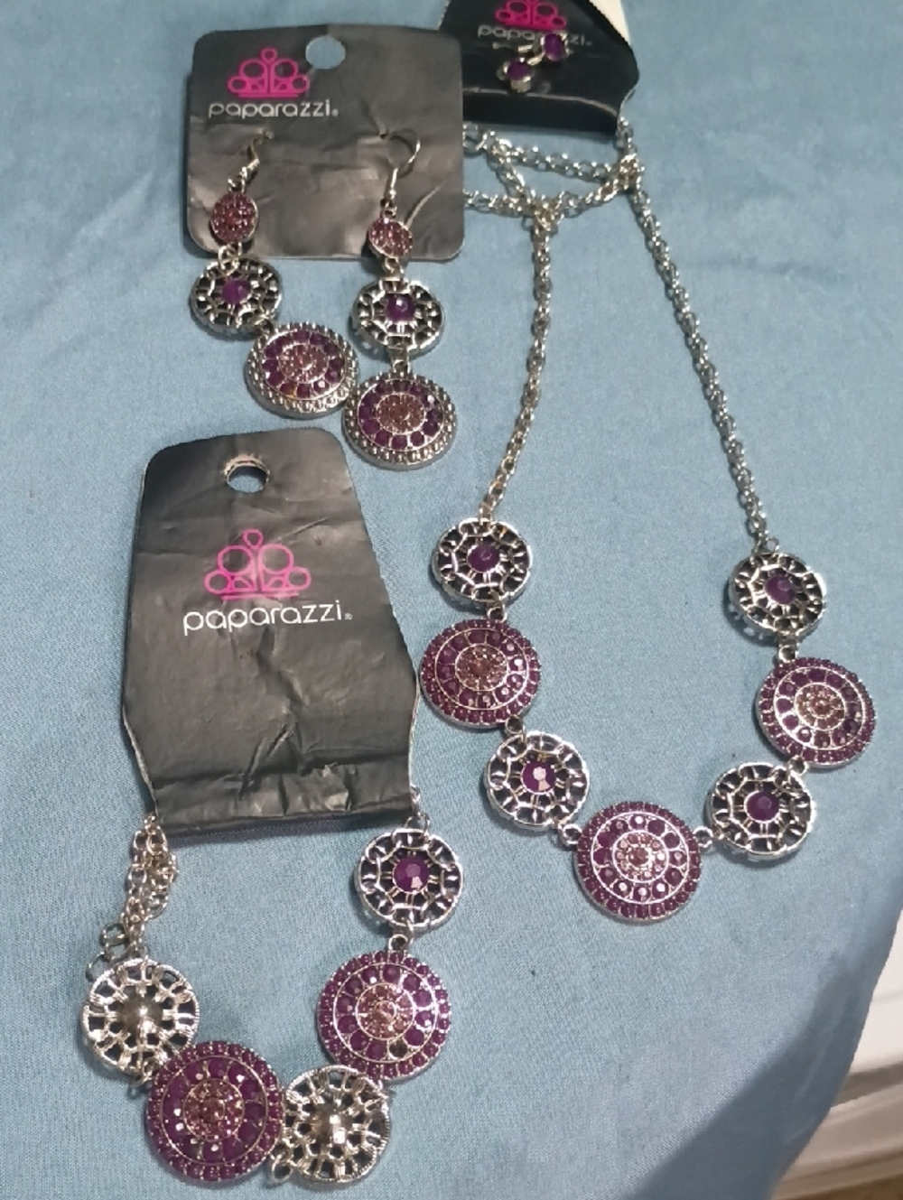 paparazzi Purple Crystal Medallion Necklace, Bracelet & Earrings Set